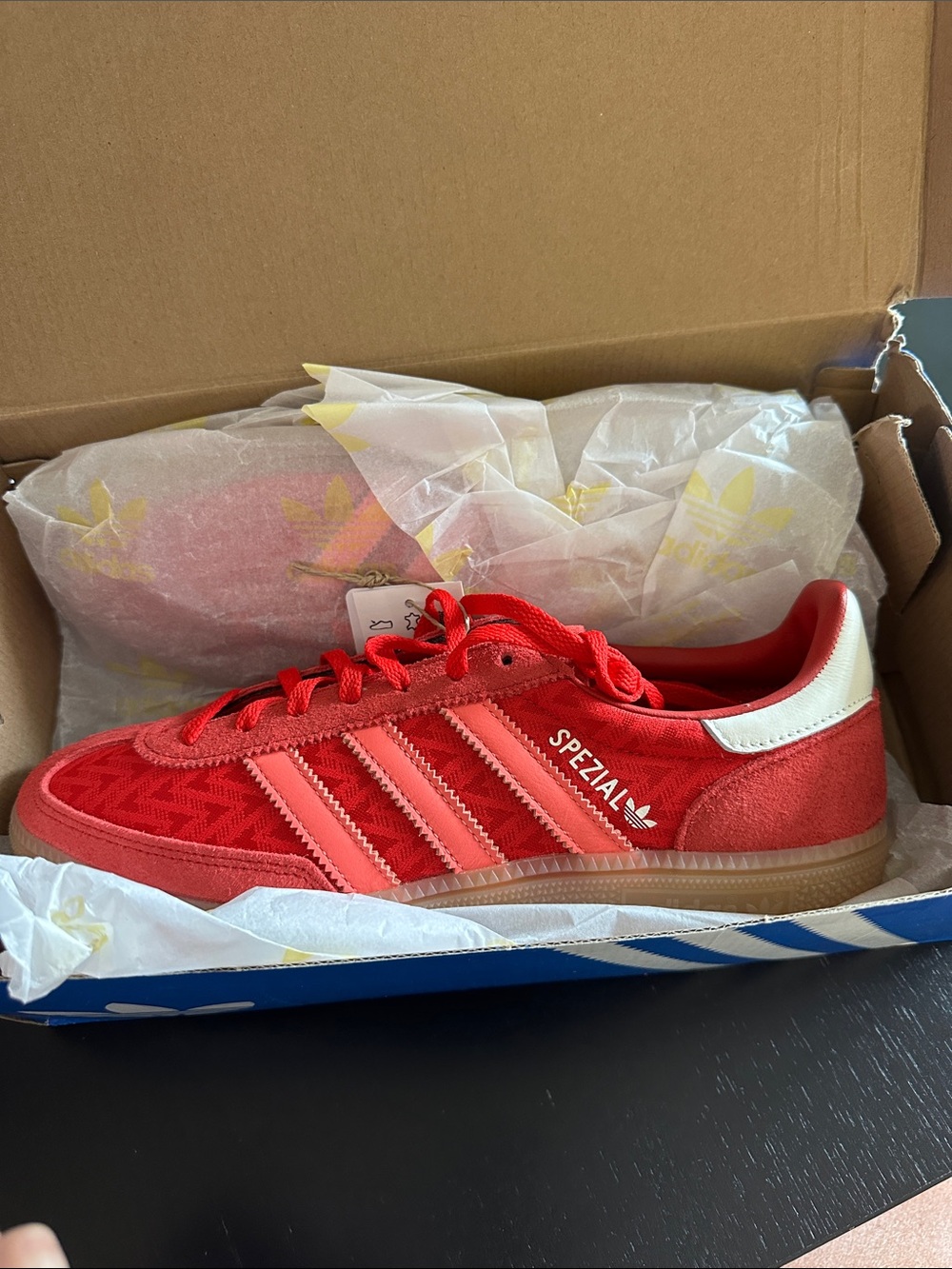 adidas Kids Red Suede & Textile Spezial Sneakers with Cream Heel